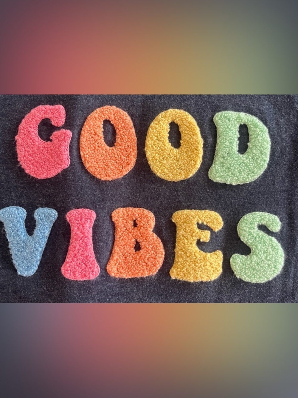 Wildfox Good Vibes Oversized Sweatshirt Navy Blue Fuzzy Letters Size Medium - Picture 5 of 7